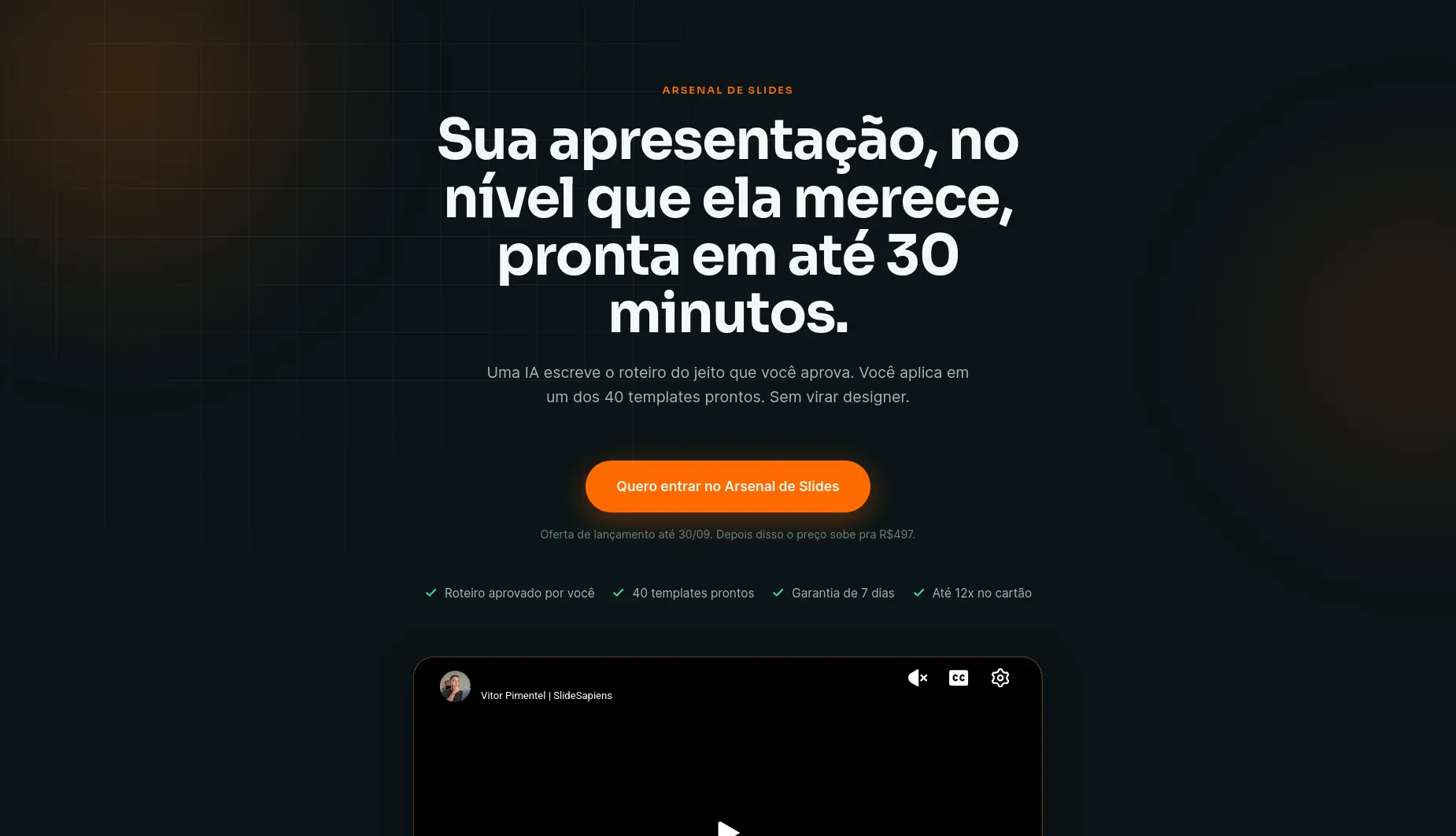 Página do Arsenal de Slides, em fundo escuro