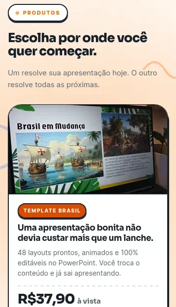 Página de produtos do SlideSapiens, em tons claros